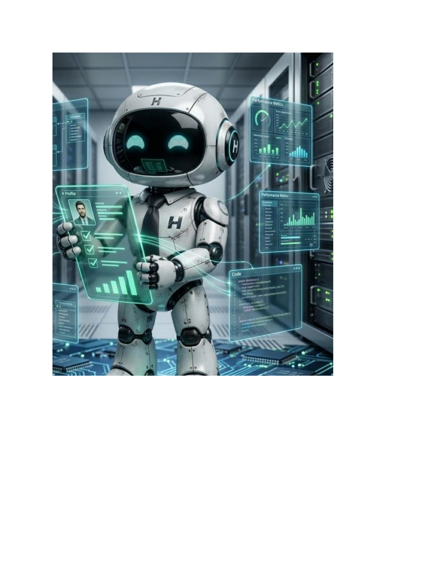 Friendly Humi AI assistant holding recruiting verification dashboard